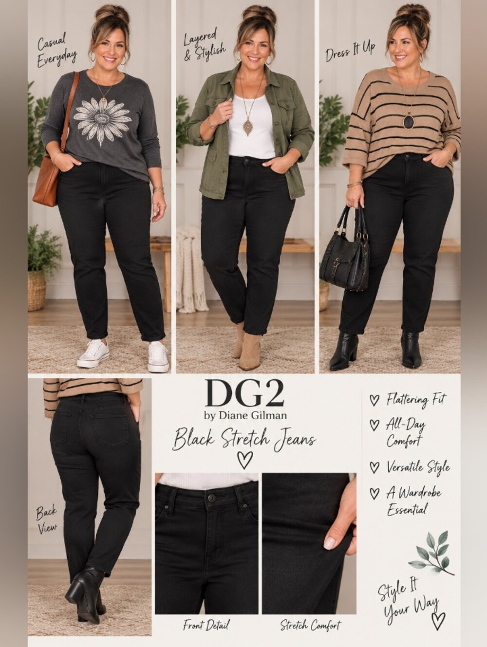 DG2 Diane Gilman,  Black stretch jeans